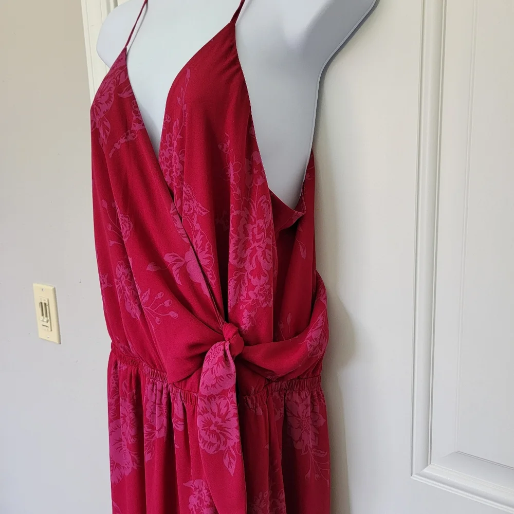 Express Sleeveless Front Tie Wide Leg Jumpsuit Magenta Purple Floral XL - Picture 4 of 11
